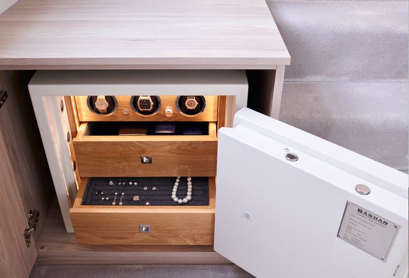 Bespoke safe with watch winders and jewellery tray