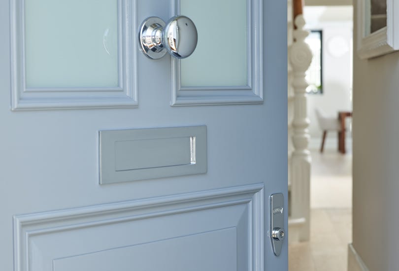 Grey Banham Door with Polished Chrome Door Lock, Letter Plate and Door Knob