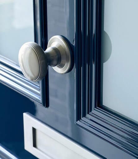 Navy Banham Door with Chrome Door Knob and Letter Plate